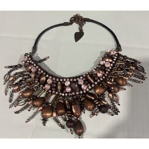 Chico's Statement Necklace Crystal Beads Dangle Bib Gold Color Rhinestone